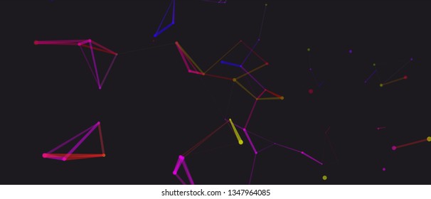 Abstract dots connection in space. Polygonal background. Colorful low poly connections. Worldwide network communication concept. Broken wireframe . Vector illustration