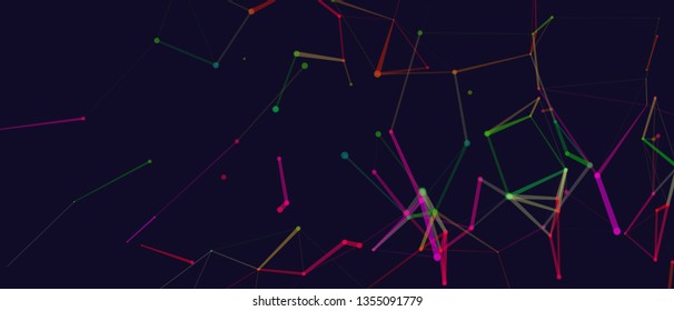 Abstract dots connection in space. Polygonal background. Colorful low poly connections. Worldwide network communication concept. Broken wireframe . Vector illustration