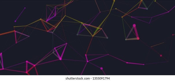 Abstract dots connection in space. Polygonal background. Colorful low poly connections. Worldwide network communication concept. Broken wireframe . Vector illustration