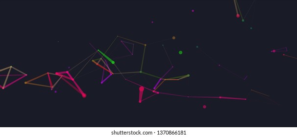 Abstract dots connection in space. Polygonal background. Colorful low poly connections. Worldwide network communication concept. Broken wireframe . Vector illustration