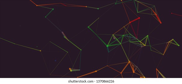 Abstract dots connection in space. Polygonal background. Colorful low poly connections. Worldwide network communication concept. Broken wireframe . Vector illustration