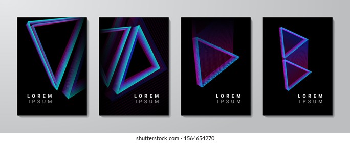 Abstract dots cover page layouts. Gradient blue and purple triangle. Party music poster templates.