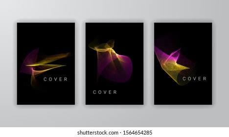 Abstract dots cover page layouts. Gradient yellow and pink wave shape. Party music poster templates.