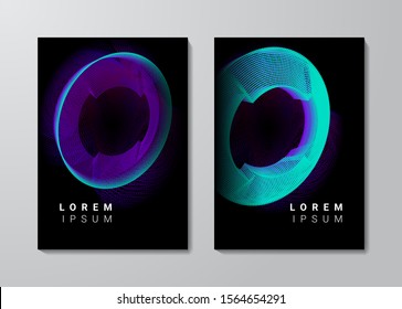 Abstract dots cover page layouts. Blue technology circle. Party music poster templates.