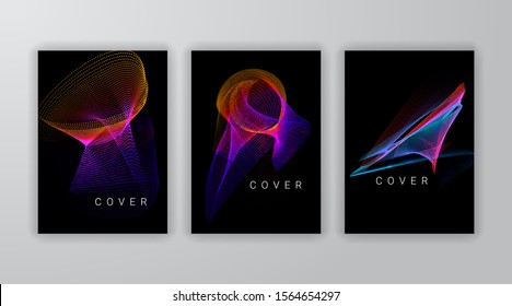 Abstract dots cover page layouts. Gradient colorful wave shape. Party music poster templates.