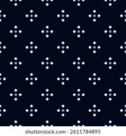 Abstract dots geometric motif diamond pattern continuous background. Geometrical retro ornament duotone stylish fabric design. Modern fashion textile swatch ladies dress, man shirt allover print block