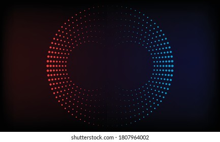 abstract dots halftone background. Red and blue dots like magnet over dark background.