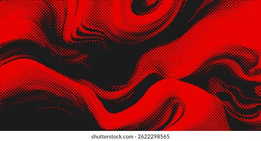 Abstract dots halftone red color pattern gradient texture with technology digital background. Graphics pop art comics style.