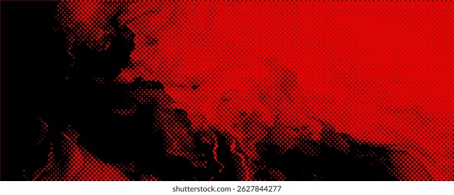 Abstract dots halftone red color pattern gradient texture with technology digital background. Graphics pop art comics style.