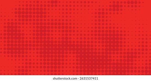 Abstract dots halftone red color pattern gradient texture with technology digital background. Pop art comics style.
