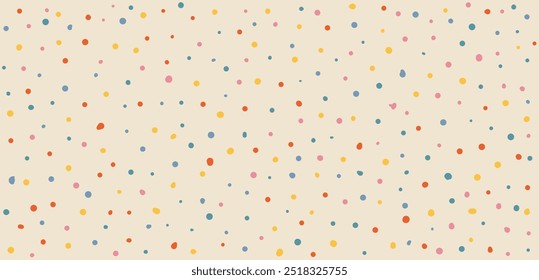 Abstract dots hand drawn Y2K naive seamless pattern. Vector organic colorful doodle circle dotted background in 70s groovy style