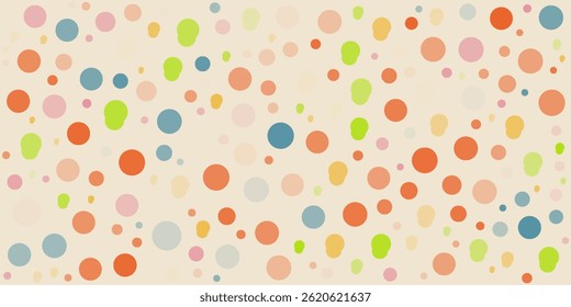 Abstract dots hand drawn Y2K naive seamless pattern. Vector organic colorful doodle circle dotted background in 70s groovy style