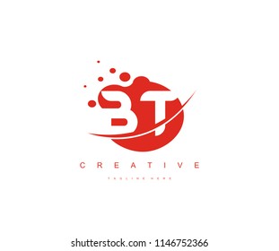Abstract Dots Letter BT Swoosh Logo Design
