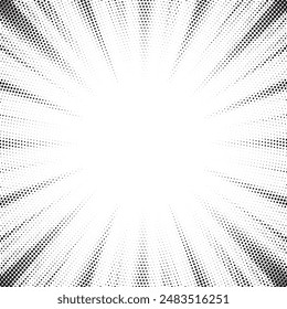 Abstract dots lined background. Retro style comic sunburst with dots ray. Dotted background as design element.
