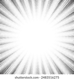 Abstract dots lined background. Retro style comic sunburst with dots ray. Dotted background as design element.