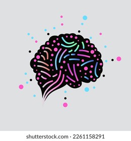 Abstract dots and lines brain logotype concept. Logo for science innovation, machine learning, AI, medical research, new technology development, human brain health, it startup. Abstract circuit board