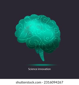 Abstract dots and lines brain logotype concept. Science innovation New technology development IT startup Human brain health Medical research Machine learning Vector illustration