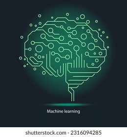 Abstract dots and lines brain logotype concept. Science innovation New technology development IT startup Human brain health Medical research Machine learning Vector illustration