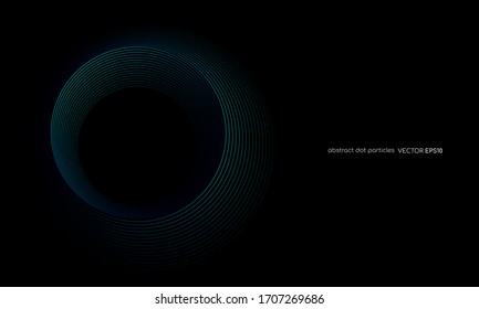 abstract dots lines circle round frame blue green color isolated on black background. Vector illustration in concept digital, technology, modern, science.