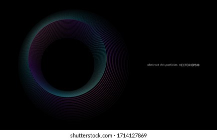 abstract dots lines circle round frame blue green color isolated on black background. Vector illustration in concept digital, technology, modern, science.