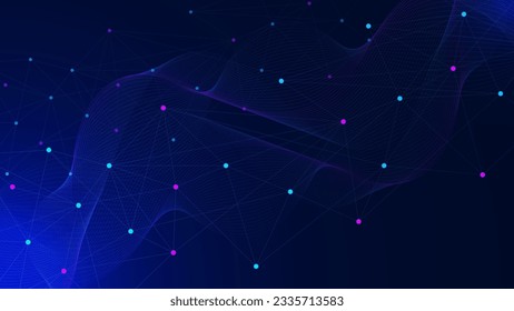 Abstract dots and lines color connection with wave flow. Networking, social communication technology and science background. Vector illustration.