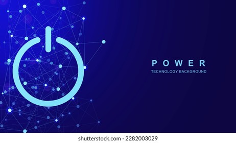 Resumen de puntos y líneas de conexión con botón de encendido en fondo azul. Concepto de telón de fondo de tecnología futurista. Ilustración vectorial.
