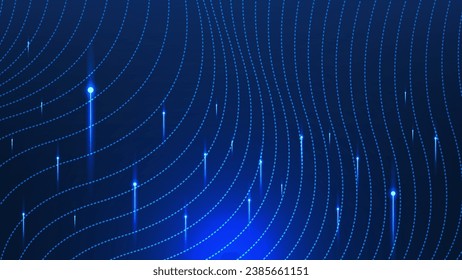 Abstract dots and lines upward with dots wave flow for network, internet connection speed, science and technology background. Vector illustration.