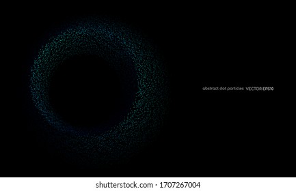 abstract dots particles circle round frame blue green color isolated on black background. Vector illustration in concept digital, technology, modern, science.