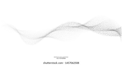 Abstract dots particles flowing wavy isolated on white background. Vector illustration design elements in concept of technology, energy, science, music.