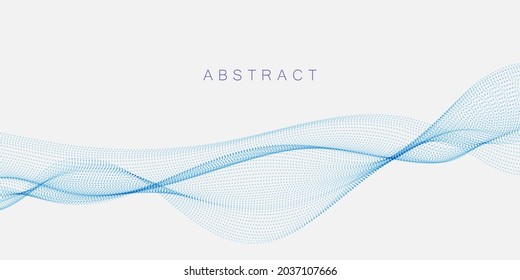Resumen: las partículas que fluyen en azul ondulado sobre un fondo blanco. Elementos de diseño de ilustración de vector