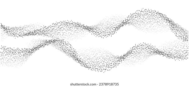 Abstract dots particles flowing wavy isolated on white background. Vector illustration design elements in concept of technology, energy, science, music.