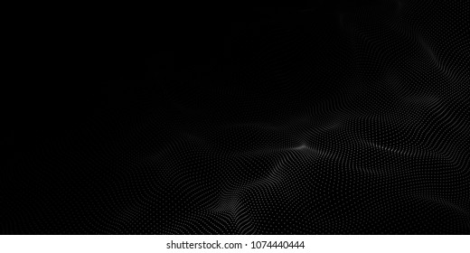Abstract dots pattern. Dots waves. White dots on a black background. Vector background. Vector illustration
