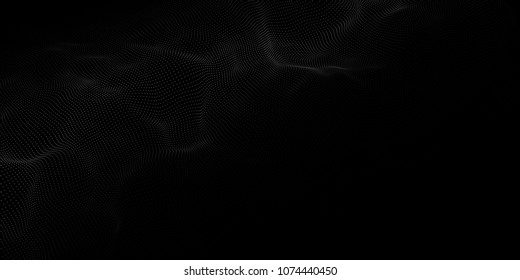 Abstract dots pattern. Dots waves. White dots on a black background. Vector background. Vector illustration