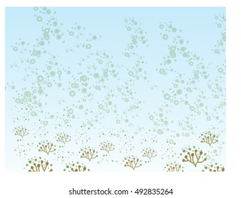 abstract dots and plants on blue background