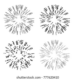 Abstract dots round shape. Black dots on white background. Black and white sunburst. Vector illustration.