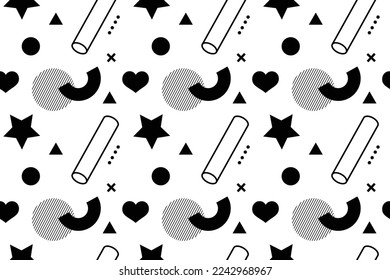 Fondo de puntos abstractos y formas. Patrón de Memphis. Ilustración vectorial. Patrón estilo hipster de los años 80-90. Diseño abstracto moderno. Es adecuado para carteles, afiches divertidos, volantes, portadas.