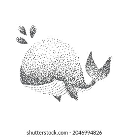 Abstract Dots Sketch of Aquatic Animal Whale with Black Ink - Vector Illustration for Graphic Design, Poster, Prints and Wallpapers.