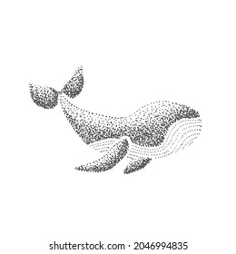 Abstract Dots Sketch of Aquatic Animal Whale with Black Ink - Vector Illustration for Graphic Design, Poster, Prints and Wallpapers.
