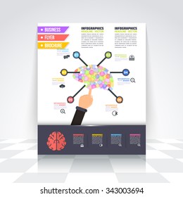 Abstract Dots Style Brain Symbol, Creative Think Business Infographics Design, Flyer, Numbered Banner Template