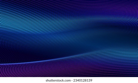 Abstract dots wavy particles techno background shining on dark background