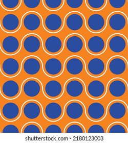 Abstract Dots Wavy Stripes Seamless Geometric Retro Pattern Trendy Fashion Colors Perfect for Allover Fabric Print or Wrapping Paper Royal Blue Bright Orange Tones