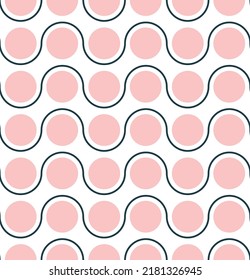 Abstract Dots Wavy Stripes Seamless Geometric Retro Pattern Trendy Fashion Colors Perfect for Allover Fabric Print or Wrapping Paper Isolated Pastel Pink Tones