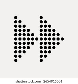 Abstractas diseño de flecha punteada con dos flechas orientadas hacia adelante hechas de puntos negros. El patrón punteado crea un aspecto dinámico y moderno. Las flechas simbolizan movimiento y dirección. Vector de elemento de diseño.