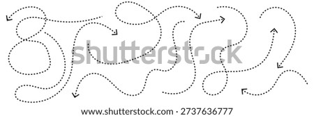 Abstract dotted arrow paths direction . Minimal abstract  of dotted arrows showing movement, direction, and flow, useful for navigation concepts, process visualization, and design backgrounds.