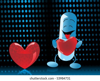 abstract dotted background with capsule holding red heart