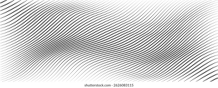 Fundo abstrato pontilhado de linhas onduladas curvas. Listras cinza horizontais deformadas. Composição dinâmica da figura linear com pontos . Textura vetorial de linhas simples