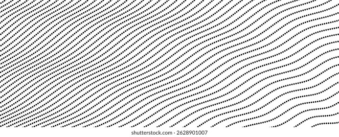 Abstract dotted background of curving wavy lines. Deformed horizontal gray stripes. Dynamic composition of linear dot figure. Vector illustration