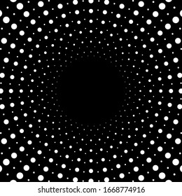 Abstract dotted background. Dots in circles on black background. Halftone effect