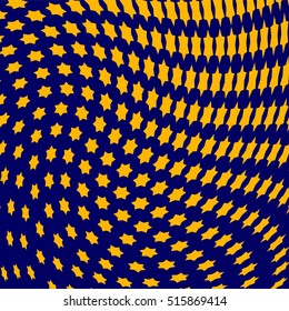 Abstract dotted background. Halftone effect vector illustration. Yellow Jewish stars on blue background.