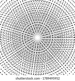 Abstract dotted background. Halftone texture. Radial pattern. Vector illustration